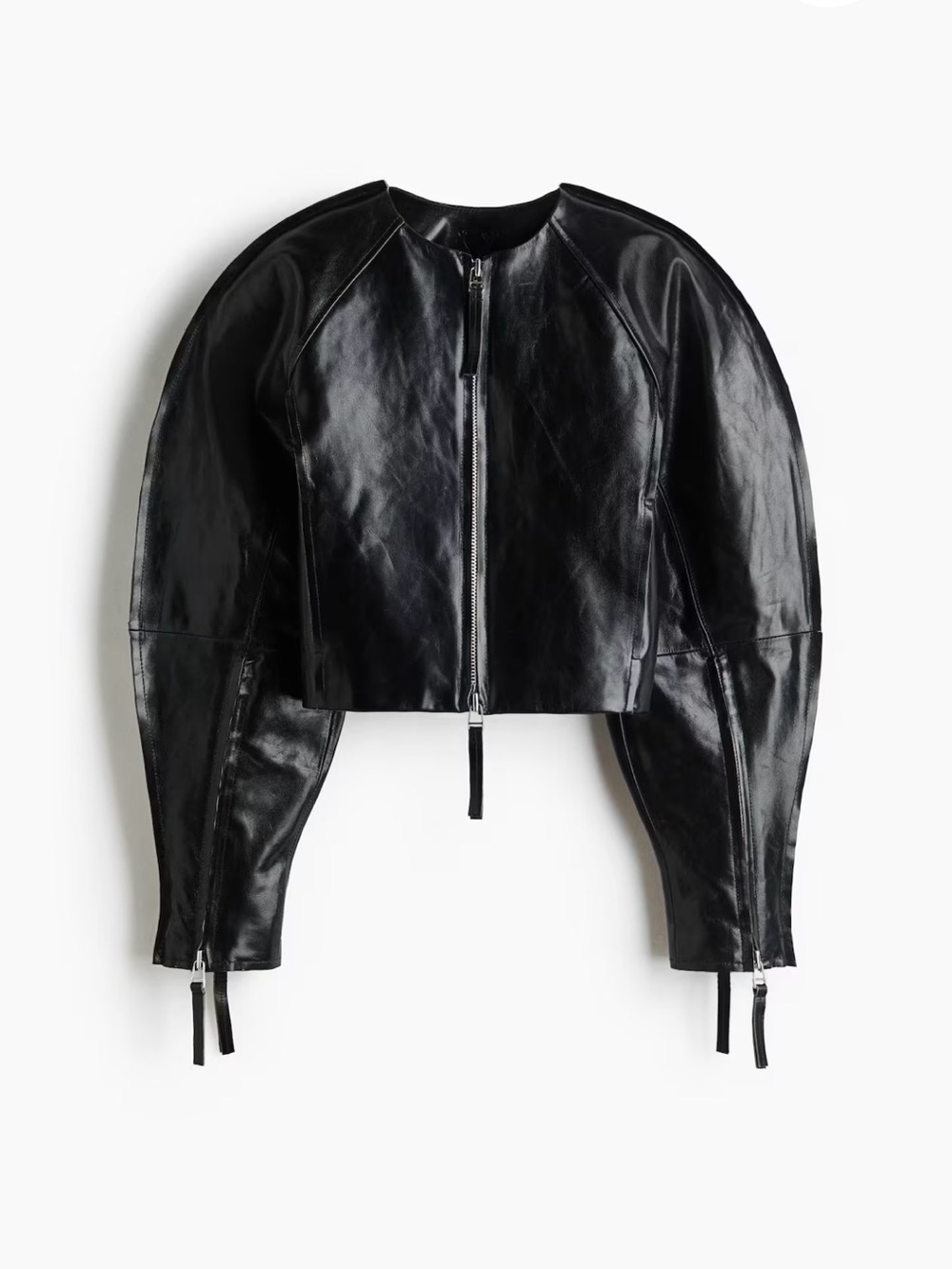 Kelly Wearstler for H&M Black Cropped Glossy Leather Zip Jacket